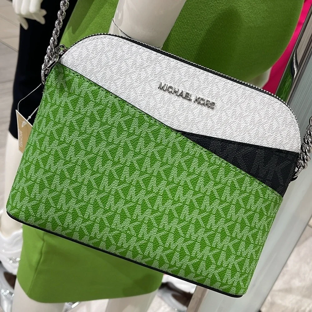 Michael Kors Jet Set Travel Color-Block Signature Logo Crossbody  Jangle Green